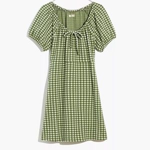 NWT! MADEWELL - Size M - Jacquard Puff-Sleeve Mini Dress in Gingham Check